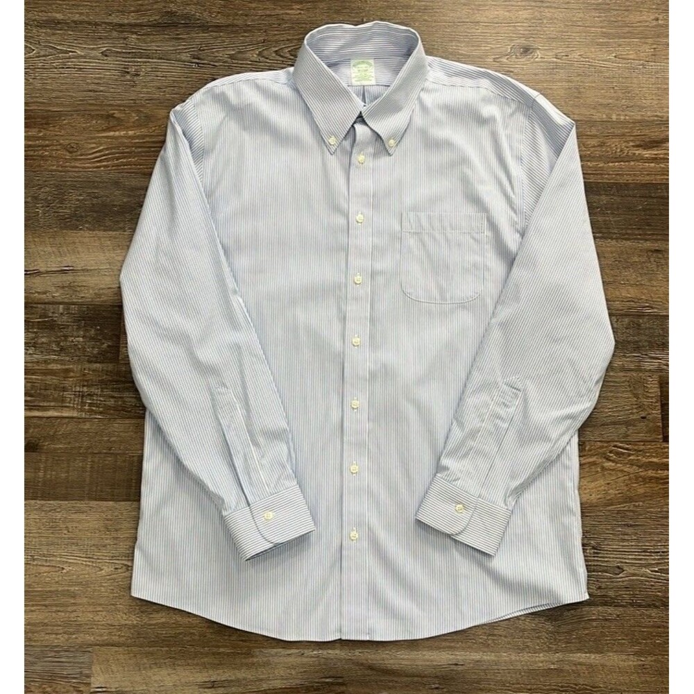 Brooks Brothers Blue White Stripe Dress Shirt SLIM Non Iron Sz 16.5 34 Classic